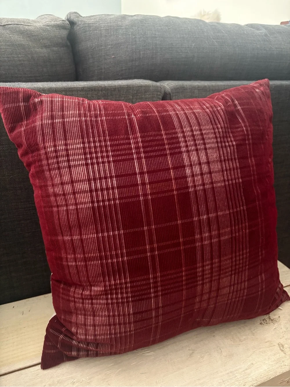 NWT Hearth & Hand Hearth Magnolia Corduroy Plaid Pillow 18x18 In Burgundy